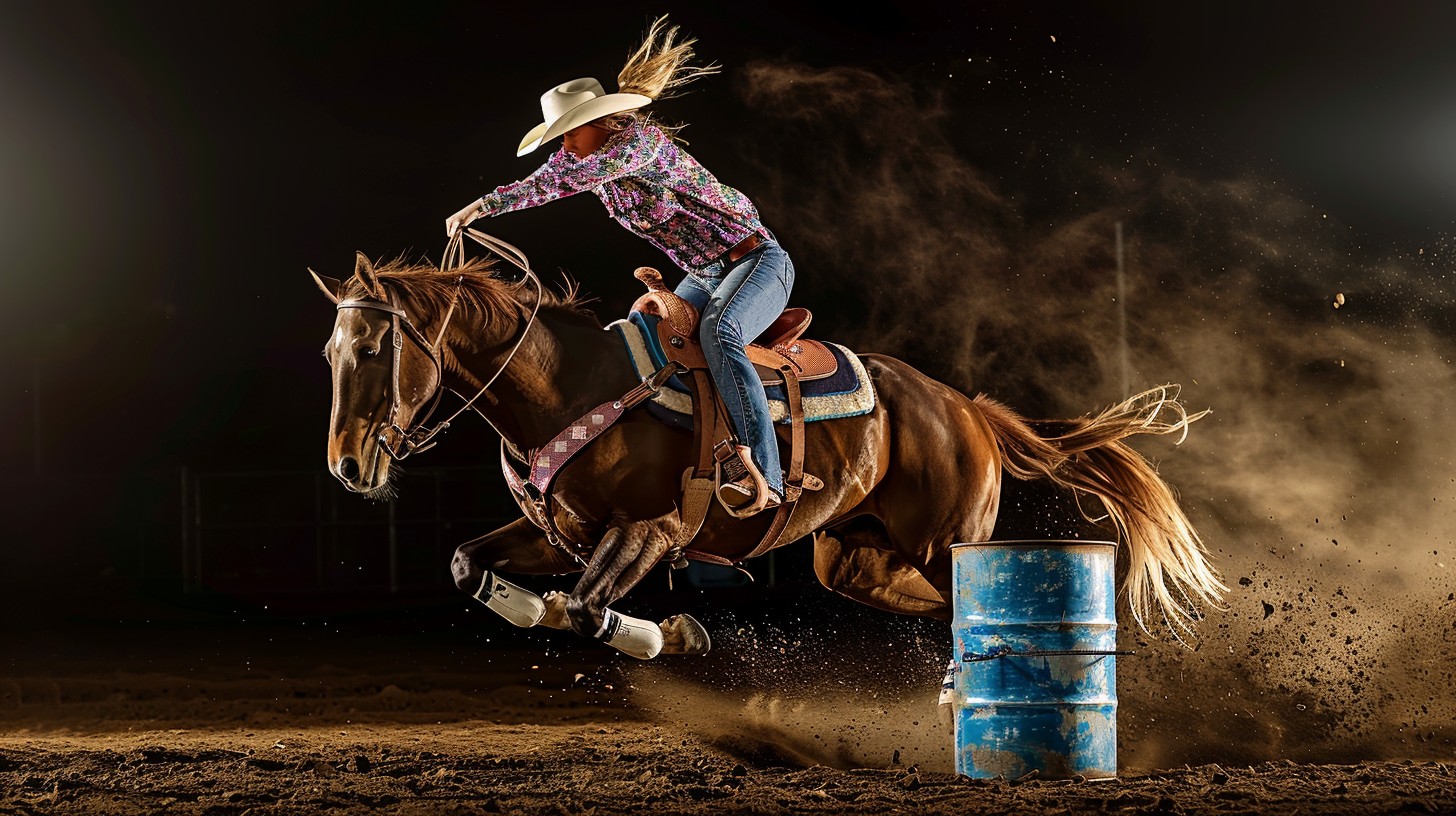Rider and horse barrel racing